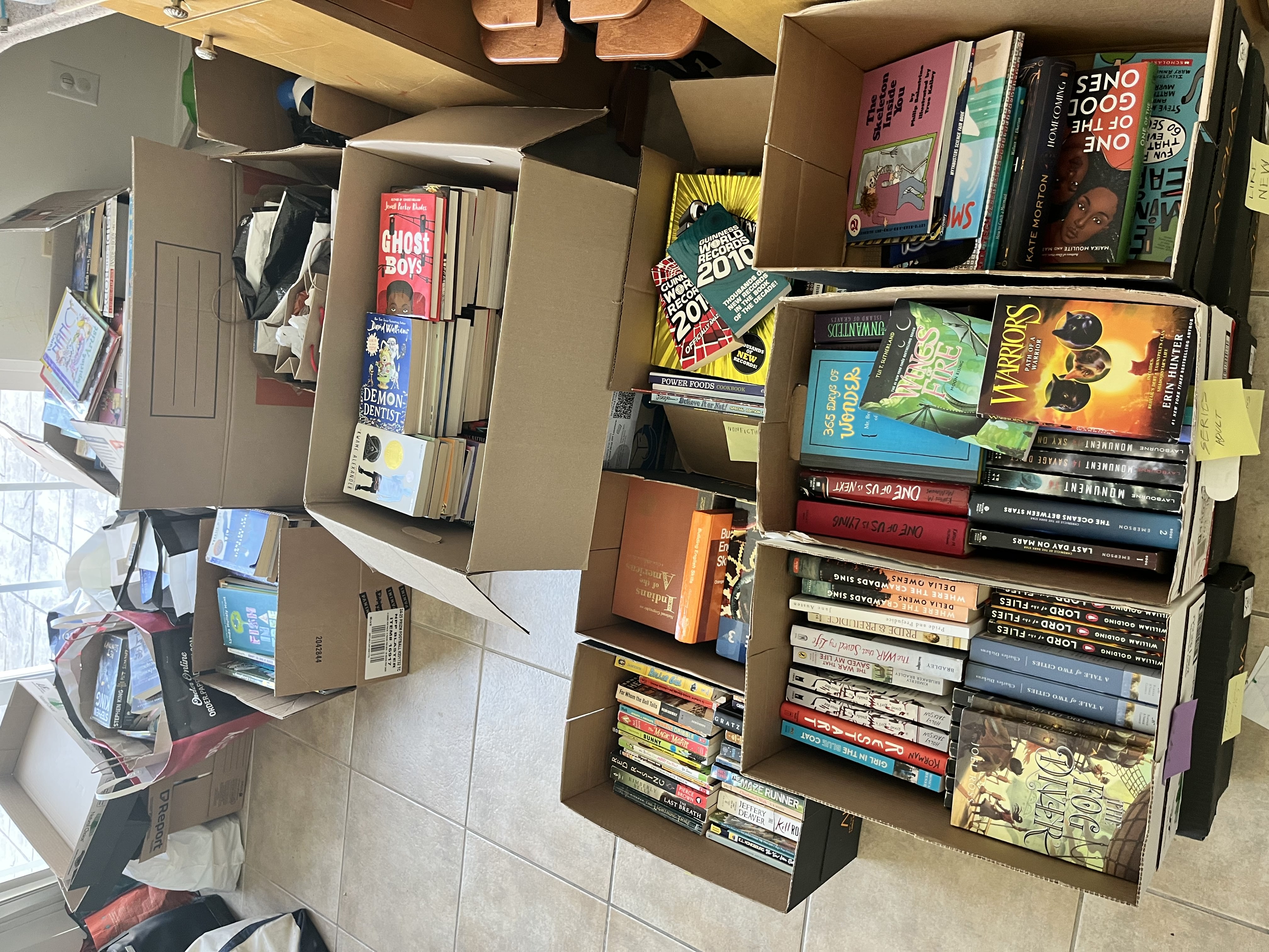 2025 Book Drive Collected Books in boxes