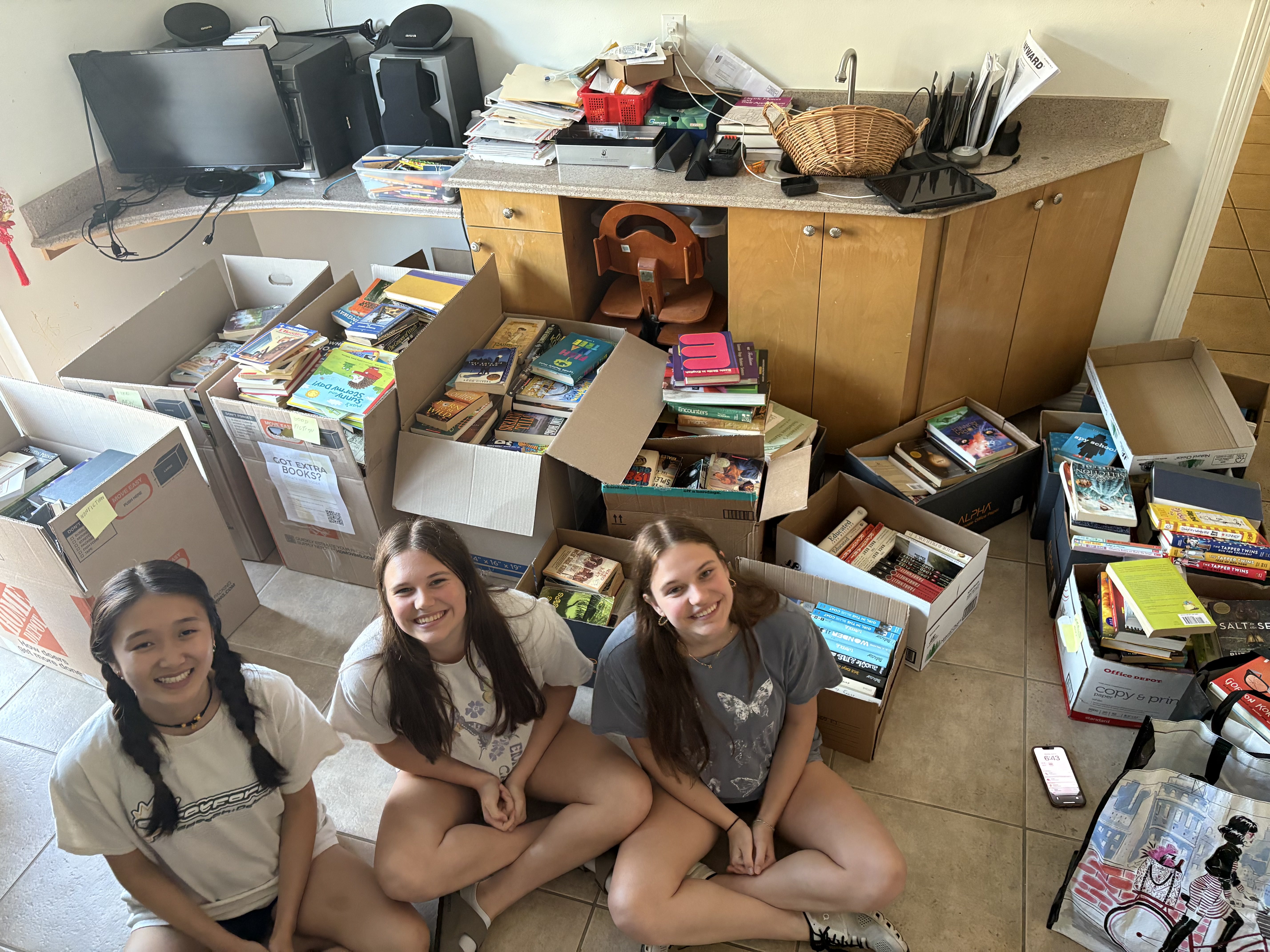2025 Book Drive Collected Books in boxes