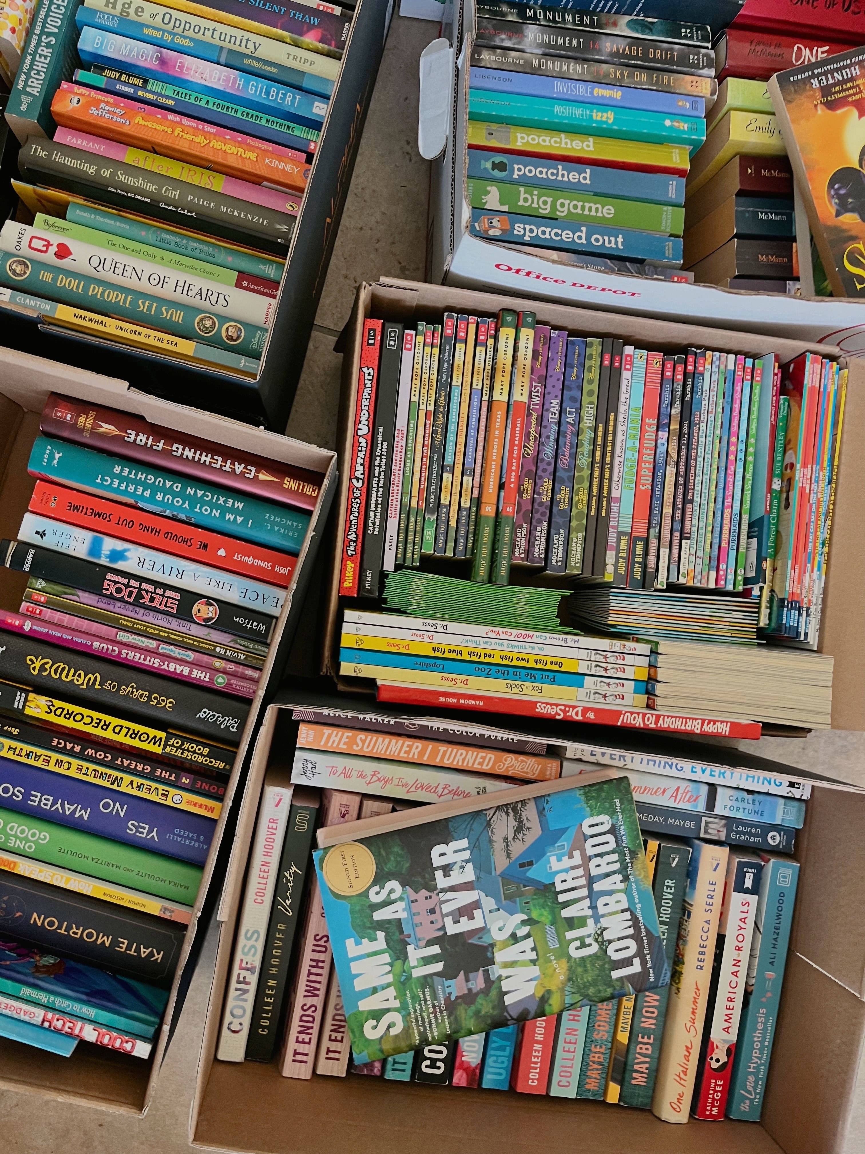 2025 Book Drive Collected Books in boxes