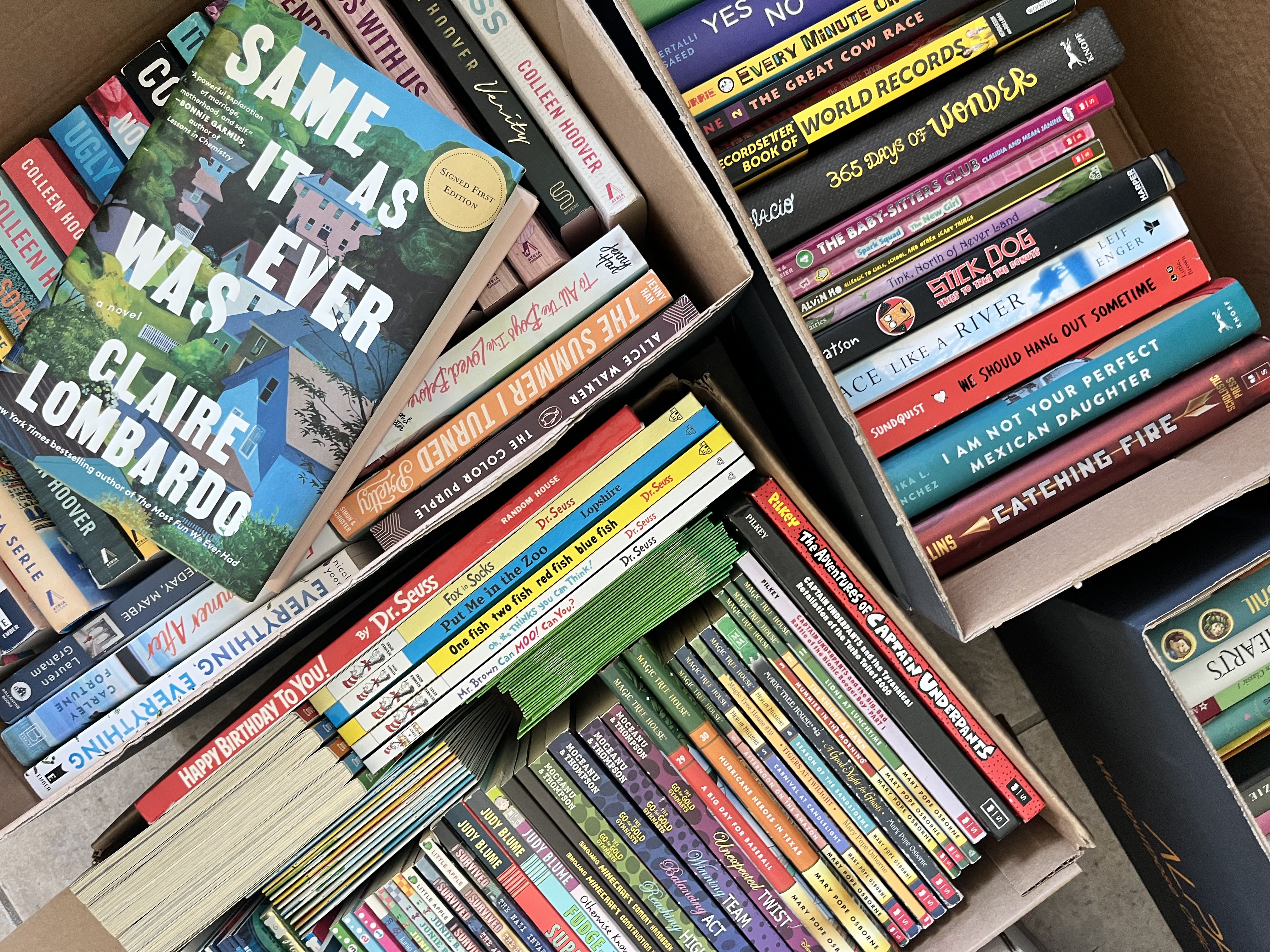 2025 Book Drive Collected Books in boxes