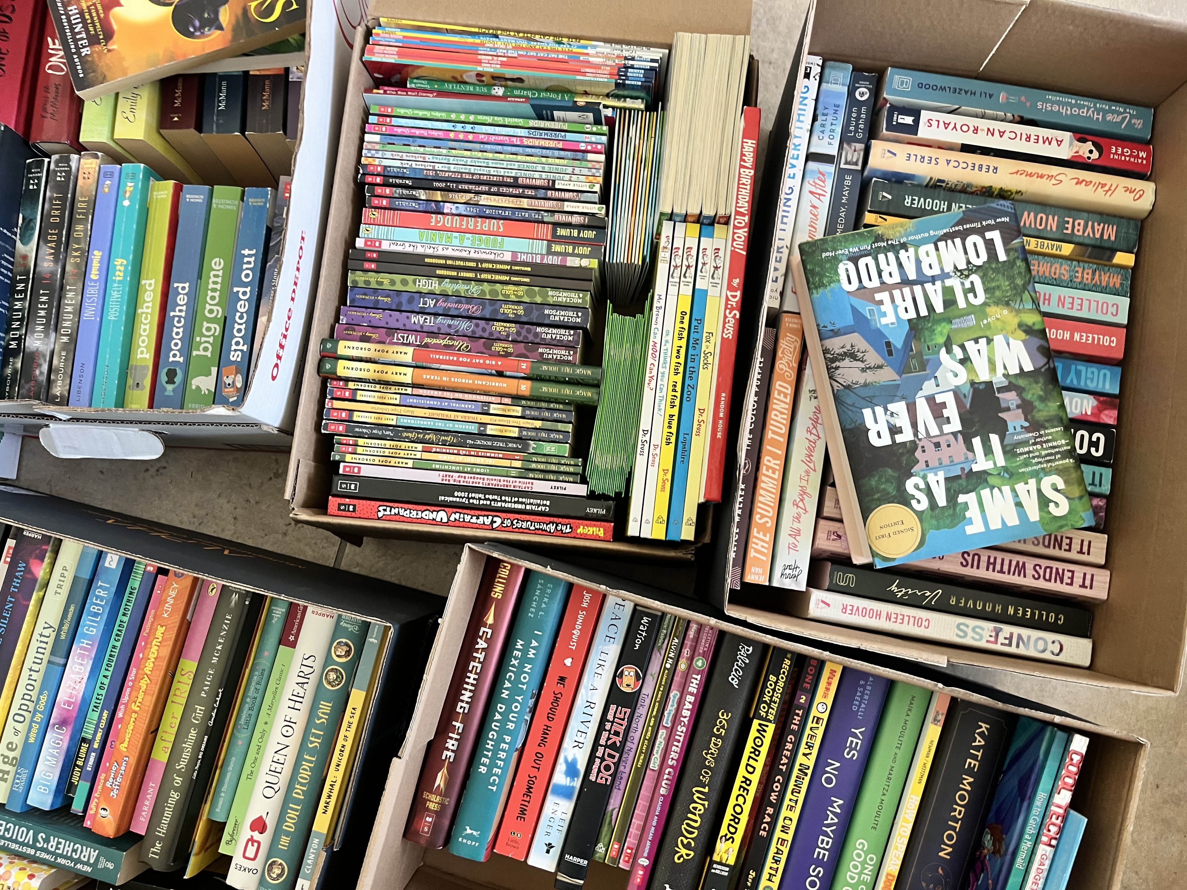 2025 Book Drive Collected Books in boxes