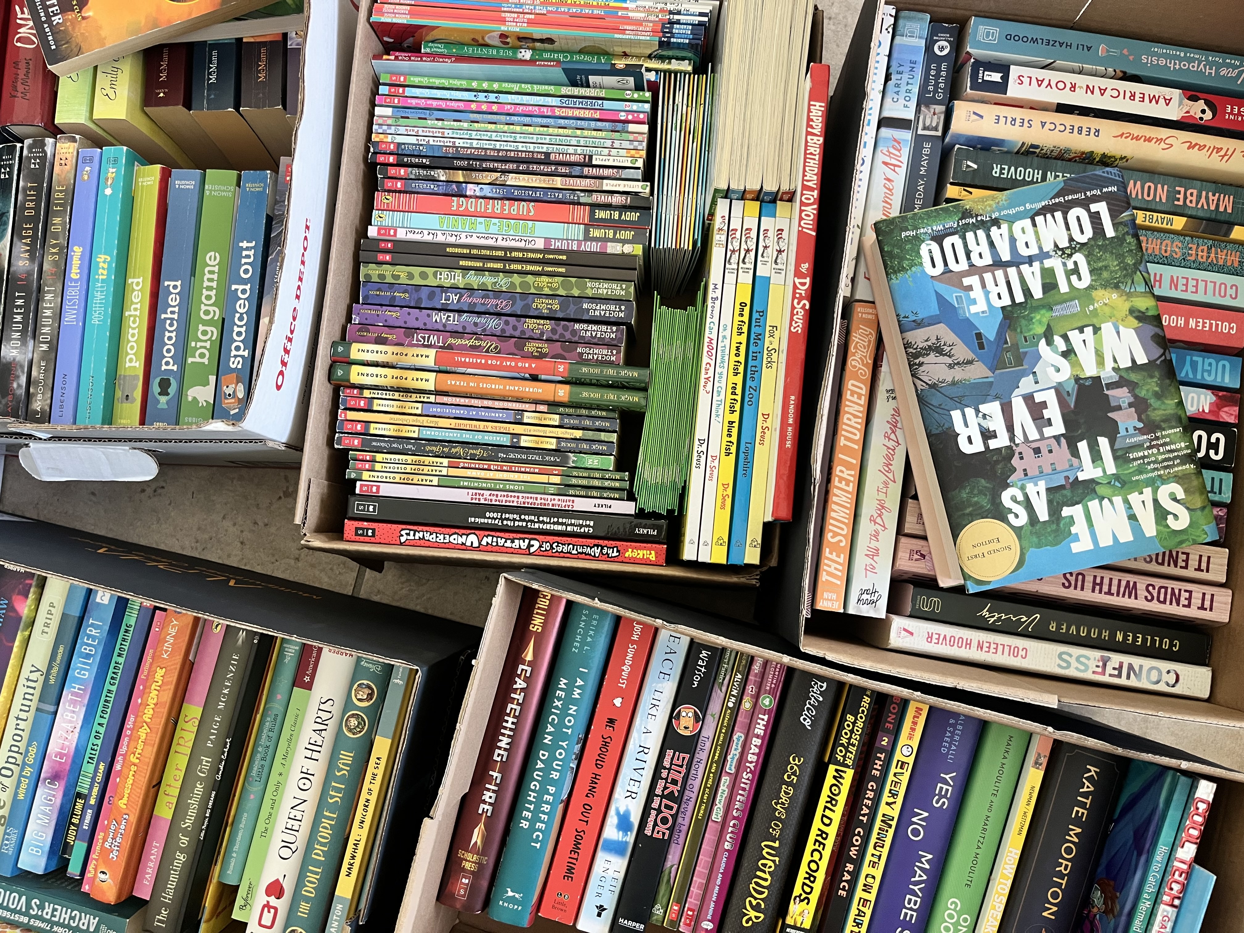 2025 Book Drive Collected Books in boxes