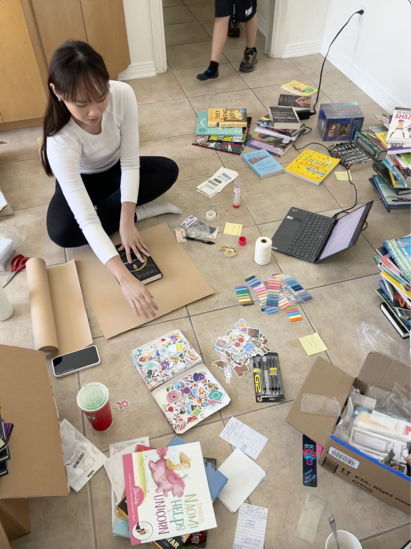 Team members prepping for Blind Date with a Book