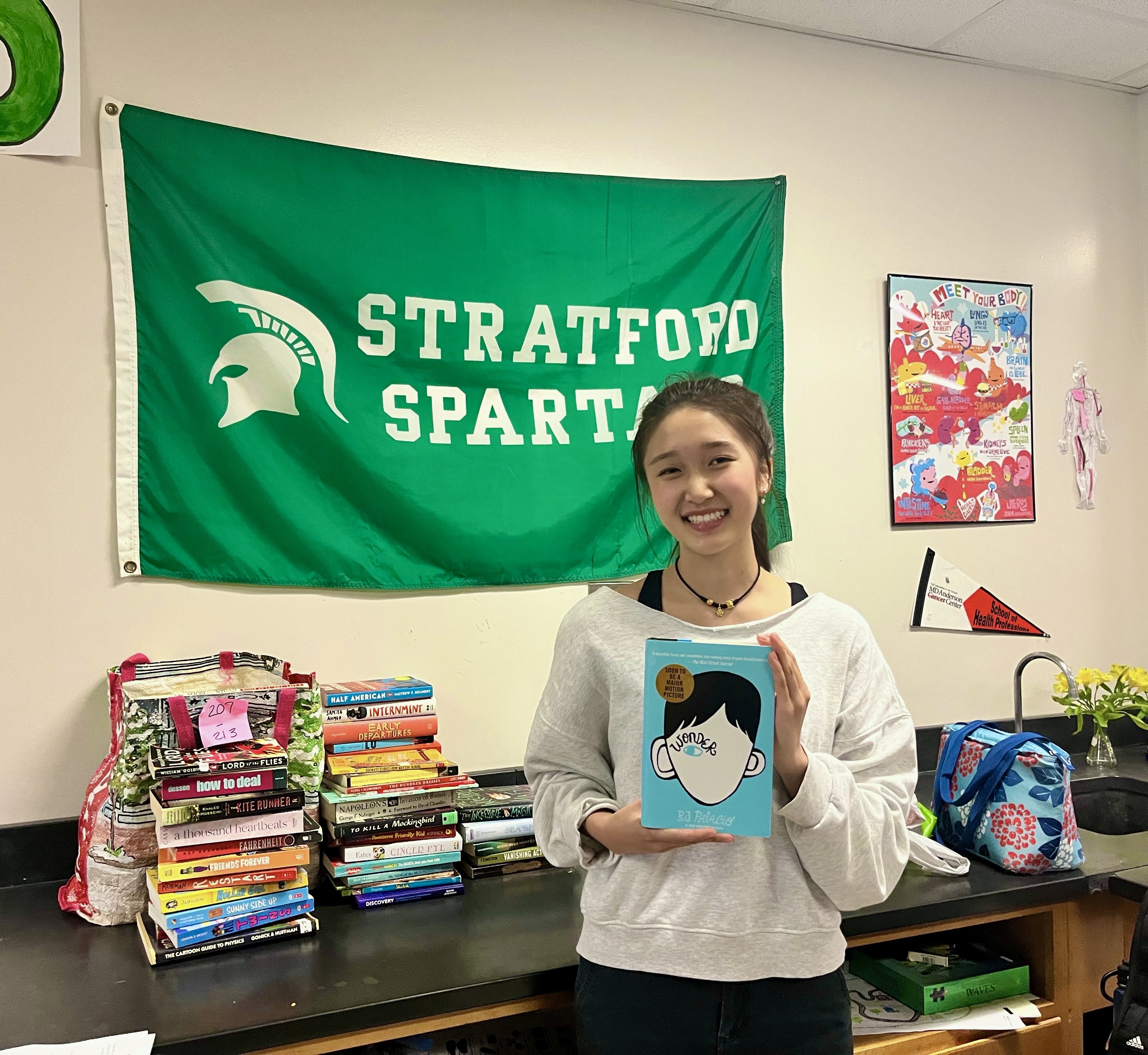 Stephanie & 2025 Book Drive Collected Books at Stratford